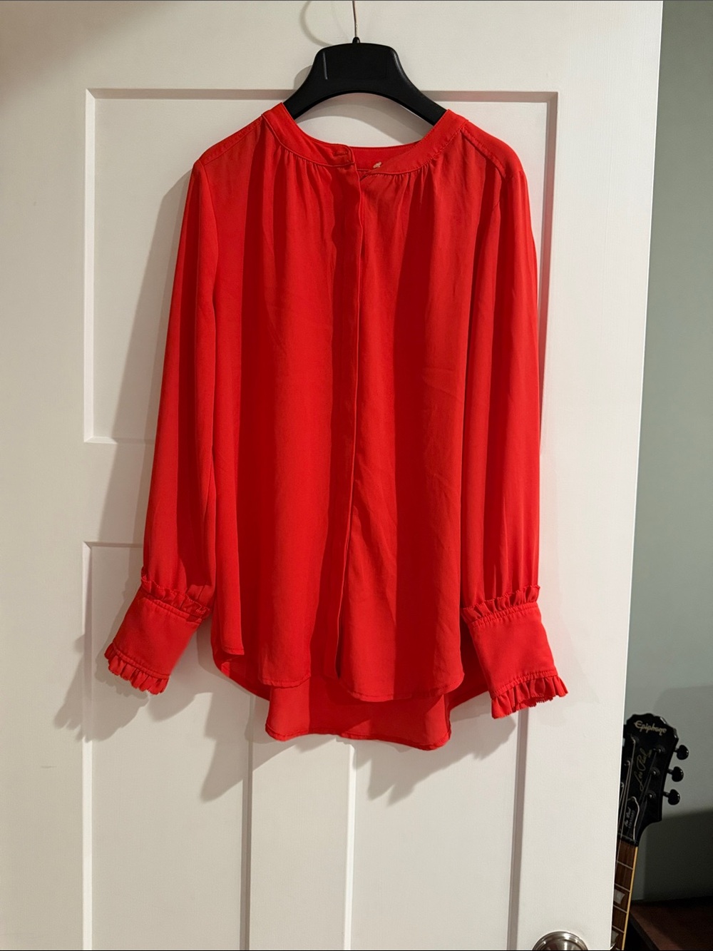 J. Crew Red Long-Sleeve Ruffle Cuff Blouse